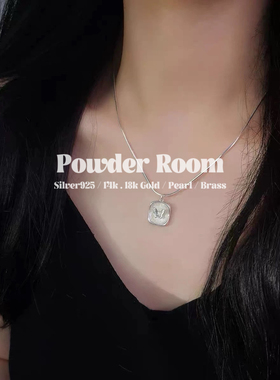 Powder Room纯银项链 | 蝴蝶出逃 S925 蛇骨方形坠油画蝴蝶项链