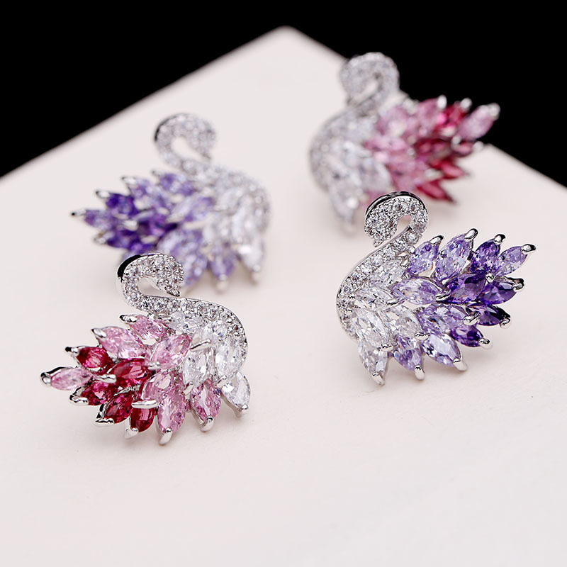 春上新s925银针小天鹅水晶韩版耳钉 蓓丽雅旗舰耳钉