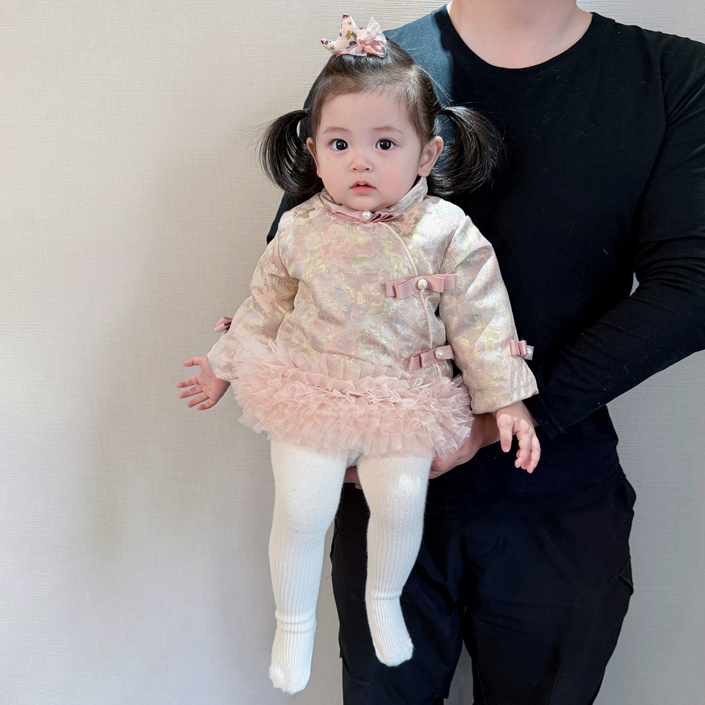 女童冬季新中式年服连衣裙女宝宝拼接网纱加绒公主裙婴儿保暖裙子,淘宝优惠券,粉丝福利购,淘宝优惠卷