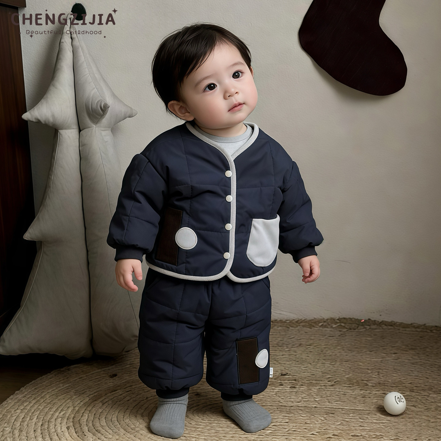 男童冬季保暖棉服套装男宝宝韩版夹棉加厚外套婴幼儿加绒束脚裤子,淘宝优惠券,粉丝福利购,淘宝优惠卷