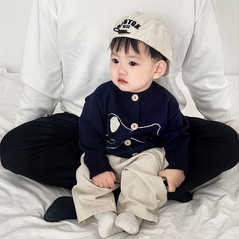 男童春秋套装婴儿洋气针织衫毛衣外套帅气百搭裤子女宝宝时髦衣服 - 图1