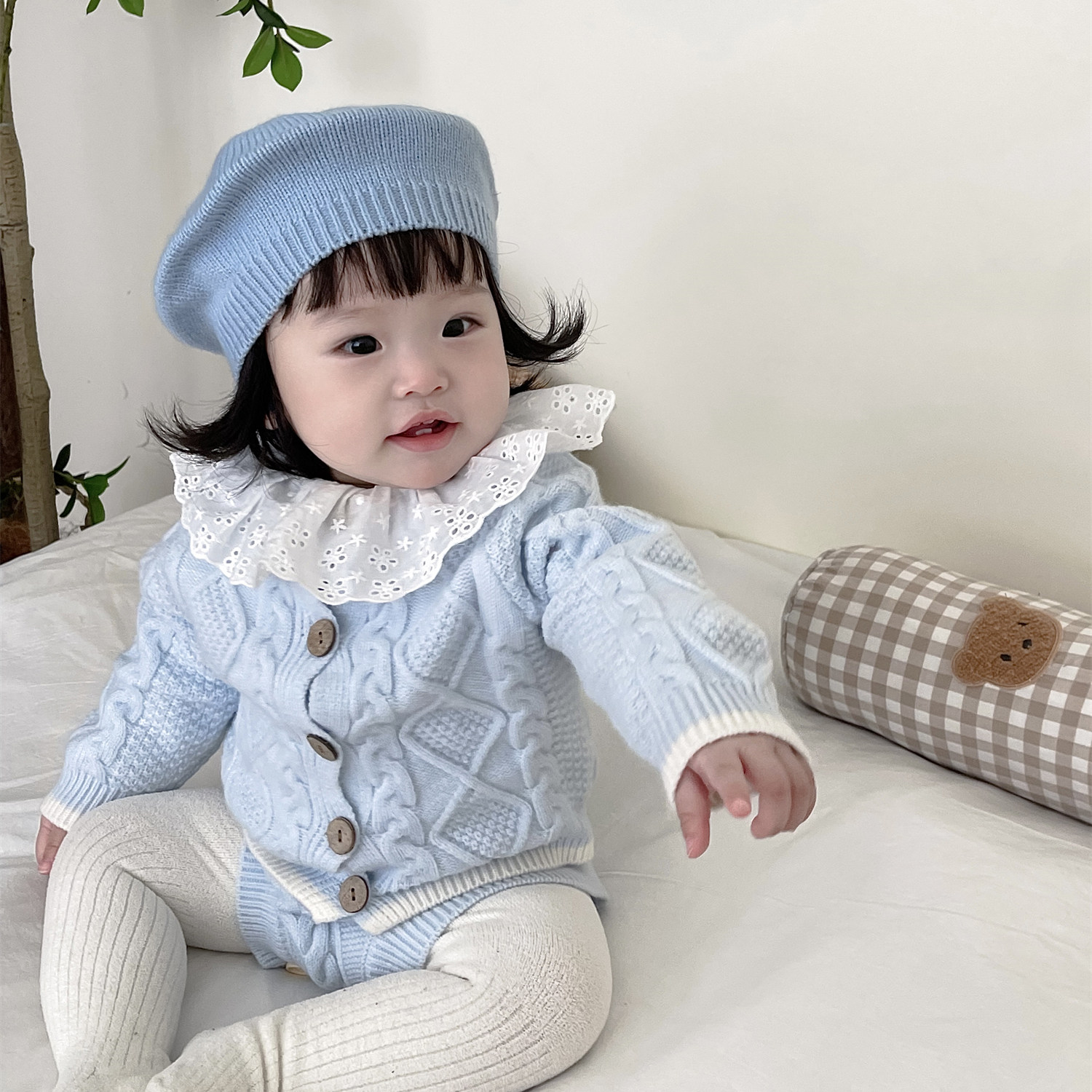 婴儿衣服春秋装毛衣套装女宝宝洋气背带连体包屁衣针织开衫两件套,淘宝优惠券,粉丝福利购,淘宝优惠卷