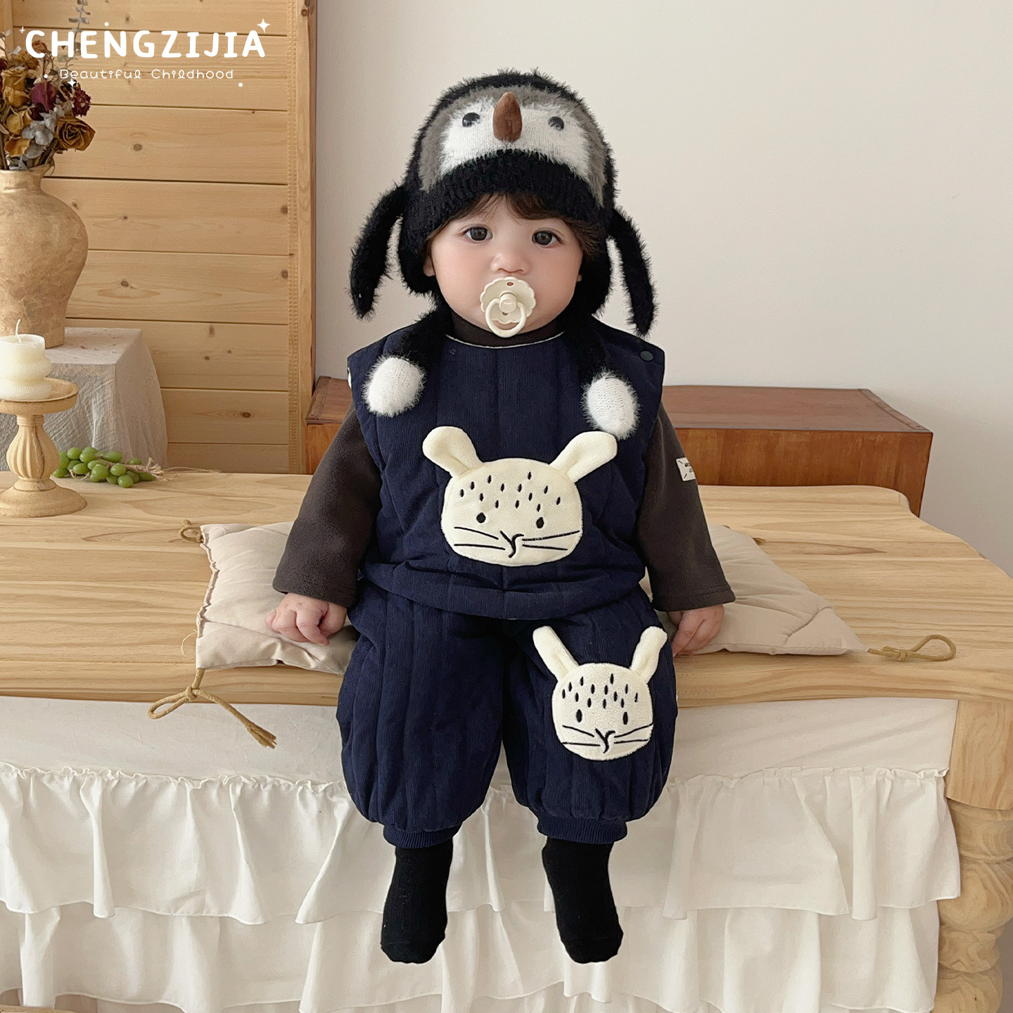 男童冬款卡通马甲套装男宝宝可爱加绒加厚背心保暖打底衫婴儿裤子,淘宝优惠券,粉丝福利购,淘宝优惠卷