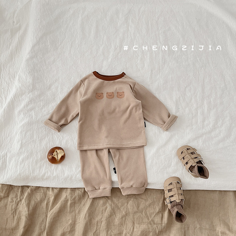 婴幼儿内搭套装秋冬季高腰护肚裤子小熊打底衫卡通印花家居服套装,淘宝优惠券,粉丝福利购,淘宝优惠卷