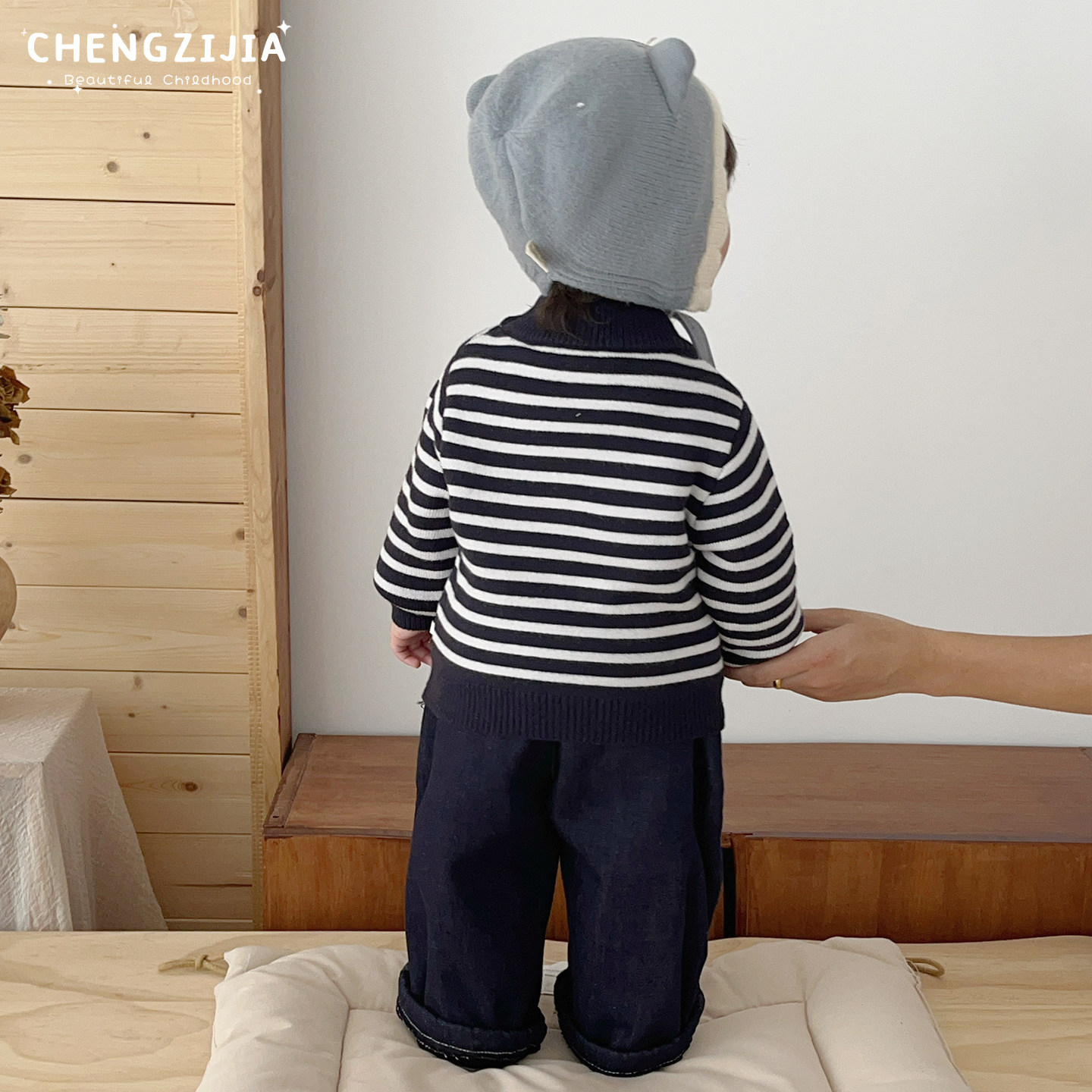 男童冬款韩版条纹加绒保暖毛衣男宝宝洋气打底针织衫婴儿百搭上衣,淘宝优惠券,粉丝福利购,淘宝优惠卷