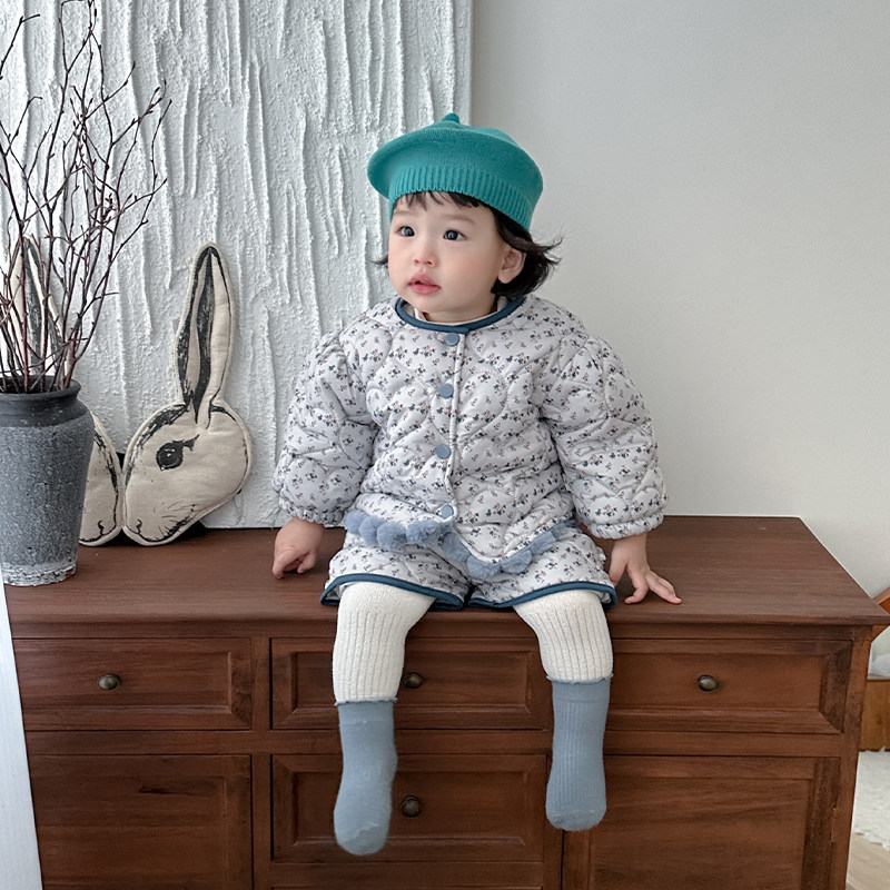 女童秋冬装碎花棉服套装洋气小女孩夹棉加厚棉衣外套宝宝保暖短裤,淘宝优惠券,粉丝福利购,淘宝优惠卷