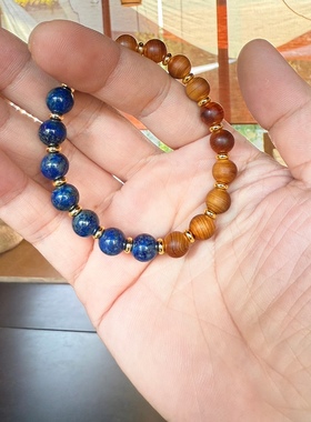 原创设计「青金柏韵」青金石崖柏手串手链国潮简约新中式圆珠文玩