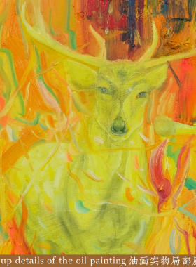 《书中自有黄金鹿》周进原创油画原作孤品收藏类家居客厅手绘油画