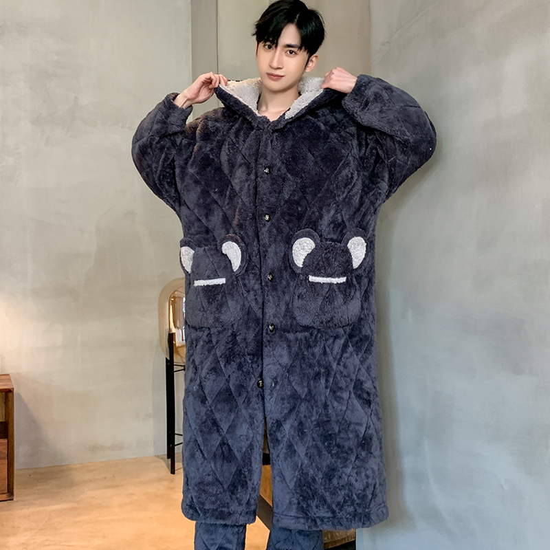 卡卡服饰专营年新款睡衣男士珊瑚绒秋冬季冬天睡袍家居服三层夹棉加绒加厚2