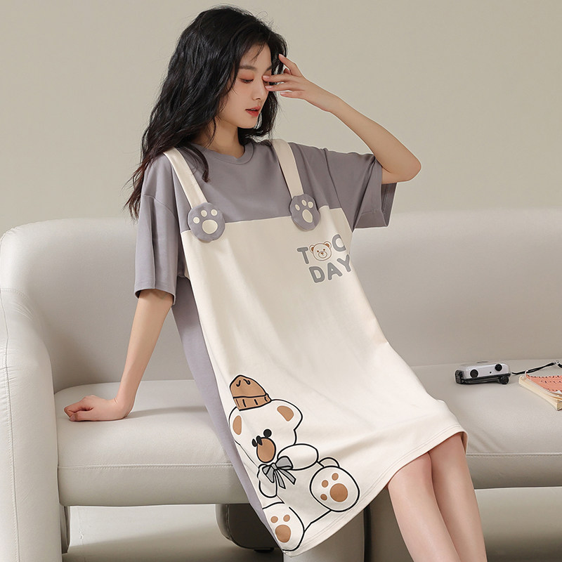 夏季纯棉可爱短袖宽松孕妇睡裙 怀尔蔚卡卡睡裙