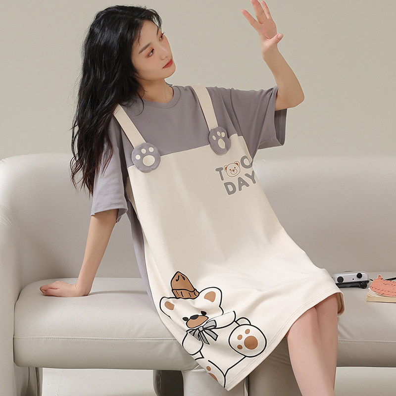 夏季纯棉可爱短袖宽松孕妇睡裙 怀尔蔚卡卡睡裙