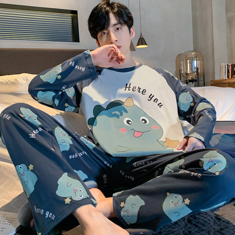 男士春秋款长袖纯棉青少年男生睡衣 怀尔蔚卡卡睡衣/家居服套装