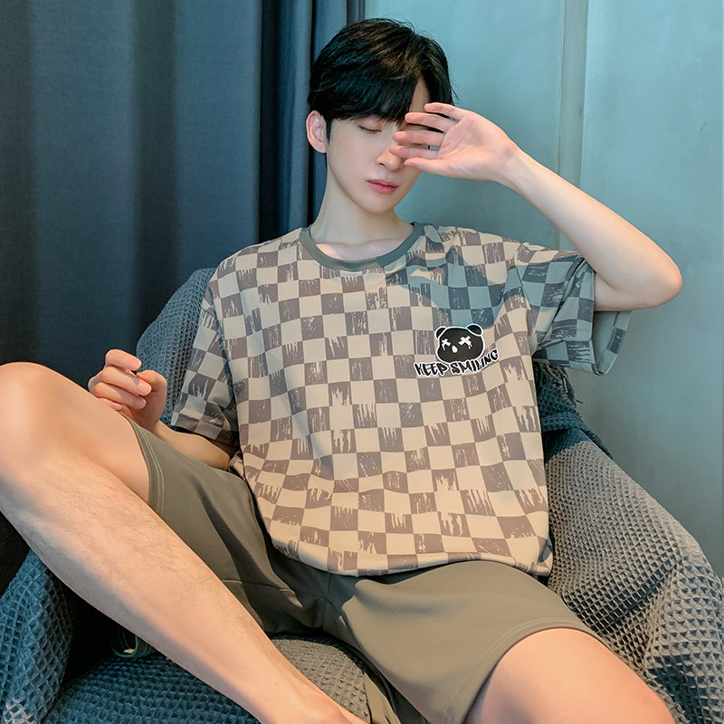 莫代尔男士冰丝夏季新款短袖裤睡衣 卡卡服饰专营睡衣/家居服套装