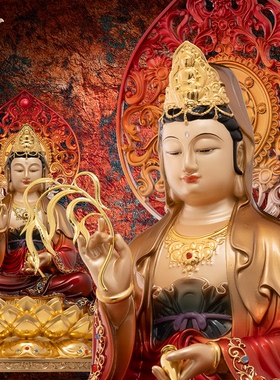 观音佛像观世音菩萨家用款供奉南海普陀山纯全铜像东来紫娑婆三圣