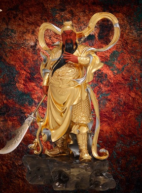 东来紫黄铜伽蓝韦陀像家居铜贴金轻奢高档客厅工艺品京铜家用摆件