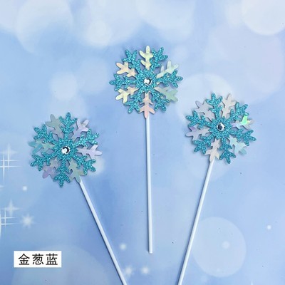 生日镭射带钻雪花插牌蛋糕插旗插件冰雪圣诞节情景蛋糕装饰用品-图2