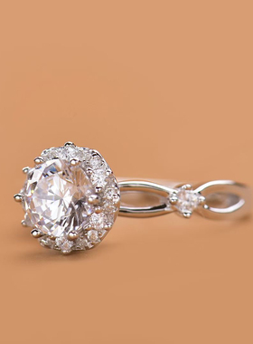 进口莫桑石钻戒花蔓款s925银闭口戒指女款时尚优雅1克拉求定结婚