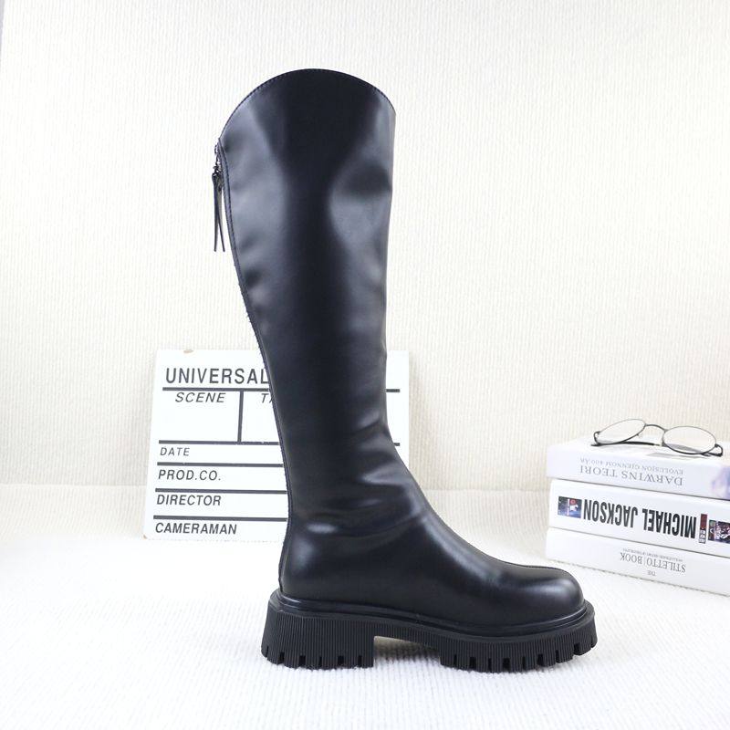 22秋冬季新款撤柜粗跟厚底加绒V口后拉链欧美气质时尚女骑士靴,淘宝优惠券,粉丝福利购,淘宝优惠卷