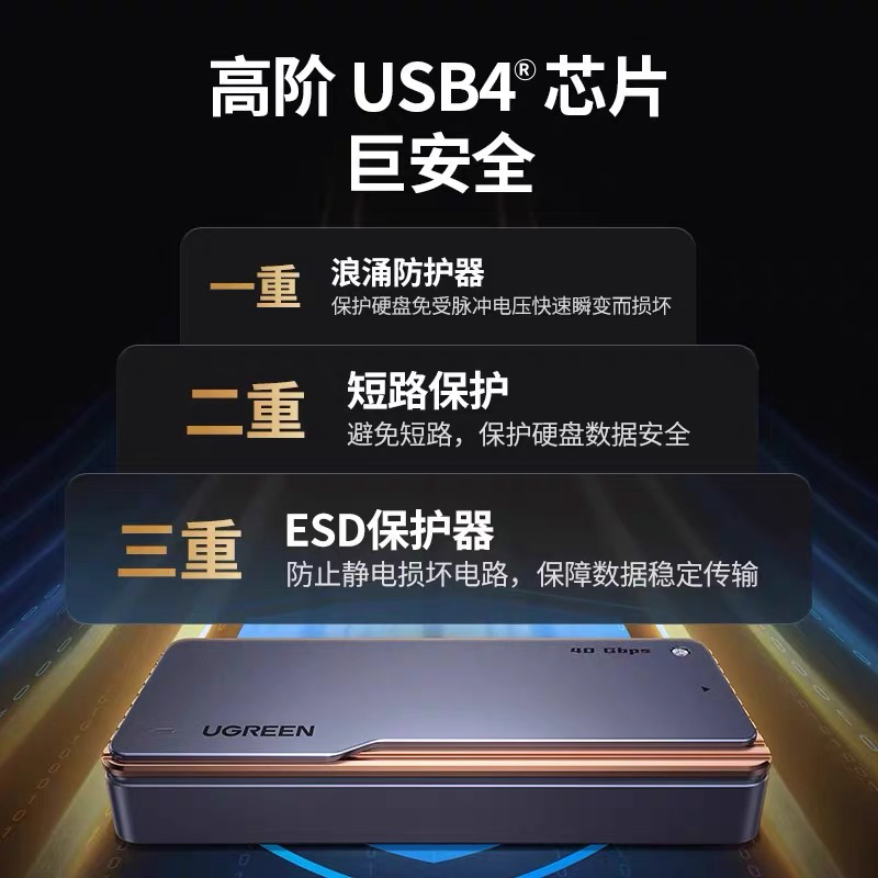 绿联USB4硬盘盒固态硬盘外接盒m.2nvme4/3移动硬盘盒子雷电3-4-图1