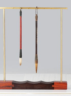 轻奢黄铜木质笔架毛笔挂 创v意展示架工艺品 新中式办公室书桌摆