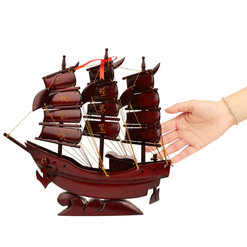 一帆风顺帆船官船模型 实木质客厅装饰品摆件 红木雕刻工艺品龙船 - 图2