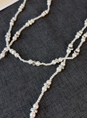 小众设计珍珠串珠项链女双层叠戴复古串珠长款毛衣链