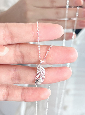 s999纯银羽毛吊坠锁骨链