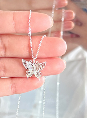 S999纯银轻奢高级感气质蝴蝶项链小众设计感锁骨链2025新款爆款链
