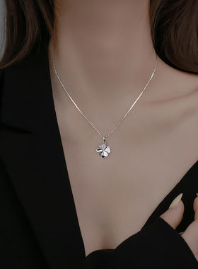 s999纯银四叶草项链女ins冷淡风