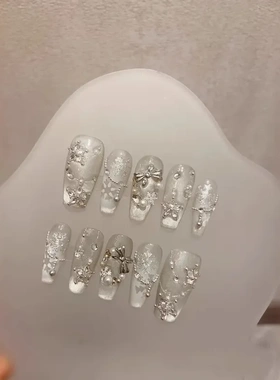 【白雪颂歌】白色圣诞节猫眼雪花星星圣诞树纯手工穿戴甲成品美甲