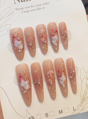 【狐仙】手绘纯手工穿戴甲法式显白手工指甲贴片精品