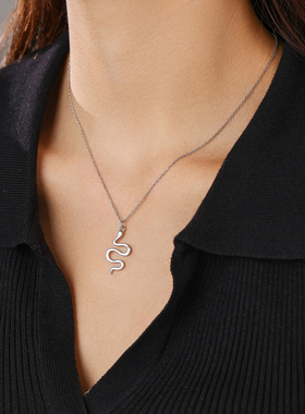 小众手工小蛇光面蛇形纯银项链