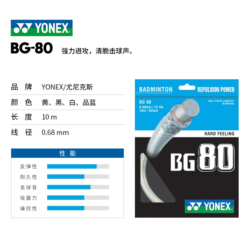 正品YONEX尤尼克斯BG95羽毛球拍线80P高弹65耐打66U专业ABBT线98 - 图0