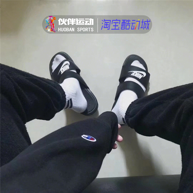 伙伴运动正品代购Nike BENASSI 耐克拖鞋男女黑白字母沙滩凉鞋忍者拖鞋 343880-0902