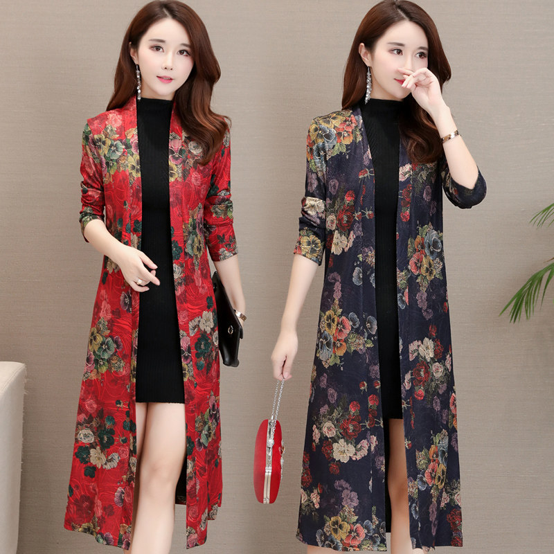 中老年新款妈妈装中长款印花开衫 芙黛怡短外套