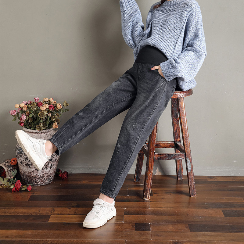 孕妇春秋款外穿托腹裤潮妈牛仔裤 贝儿森孕妇直筒裤