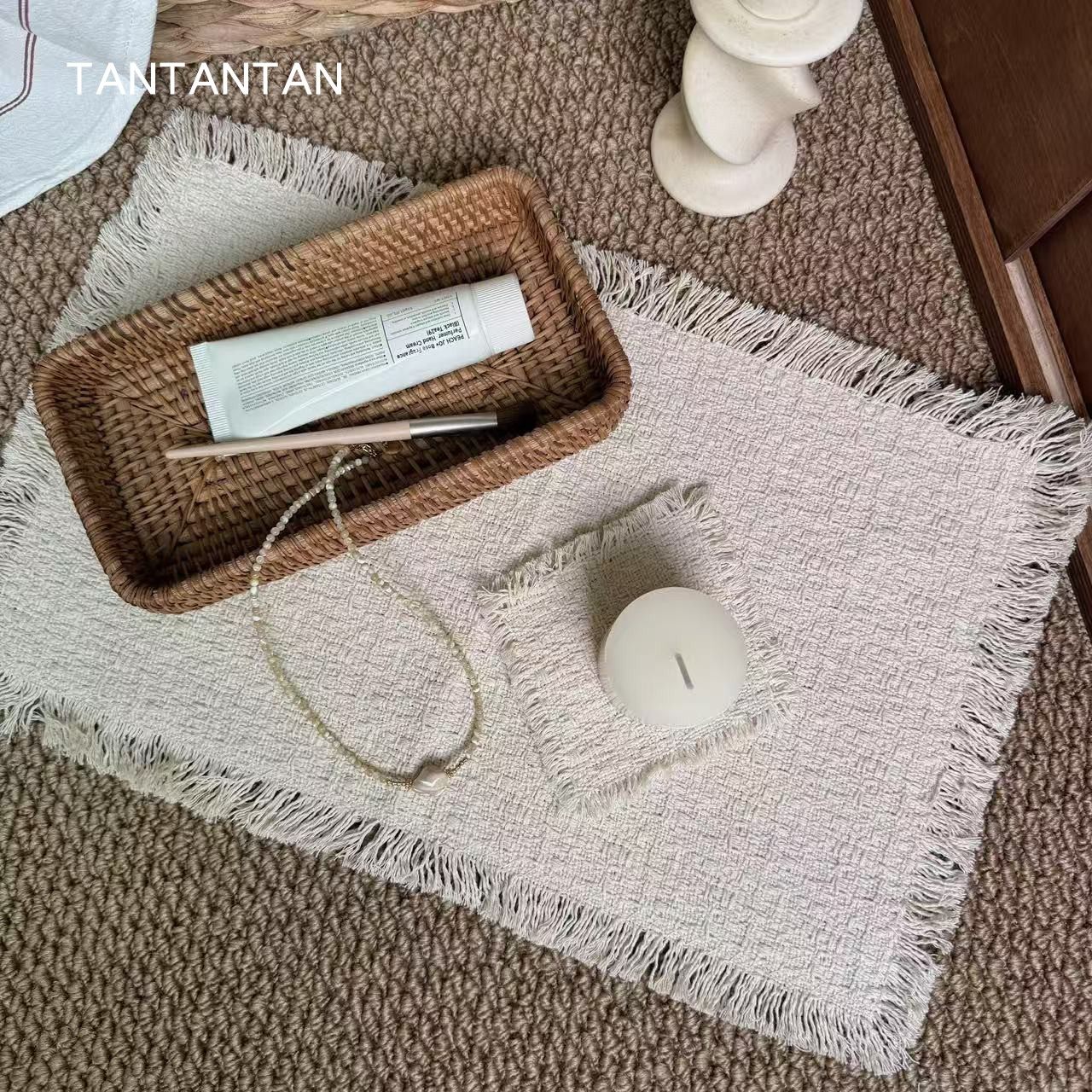 TAN！复古棉麻流苏餐垫杯垫 摄影摆拍道具 韩国ins fever地毯平替,淘宝优惠券,粉丝福利购,淘宝优惠卷