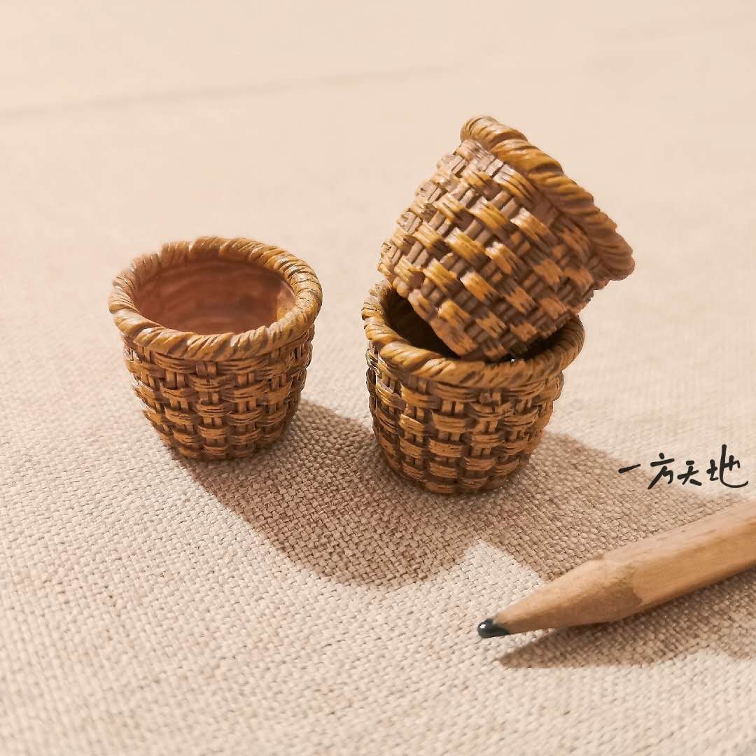 场景模型仿真微缩农用工具迷你小竹编竹筐篮子篮筐菜筐微距摆件