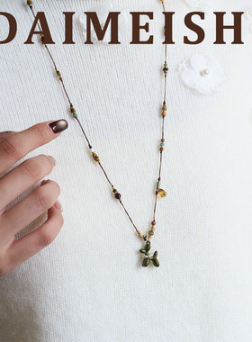 原创复古时尚精致彩色串珠气球小狗编织毛衣链轻奢感长项链女