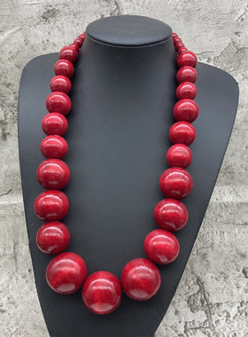 欧美跨境木质彩色圆珠大项链复古夸张非洲亚马逊爆款项坠necklace