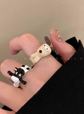 可爱爆炸！龙猫小狗绵羊开口戒指女卡通童趣食指戒小众设计感指环