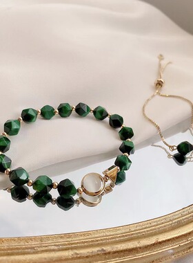 韩版手链女切面虎眼石手串转运几何简约个性 女款天然水晶紫水晶