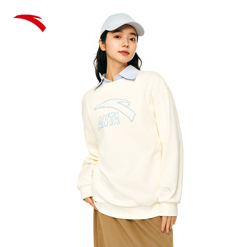 安踏休闲卫衣女新款加绒保暖宽松圆领套头衫字母印花运动上衣,淘宝优惠券,粉丝福利购,淘宝优惠卷