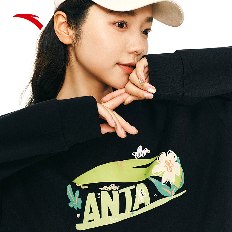 安踏休闲卫衣女新款加绒保暖宽松圆领套头衫字母印花运动上衣,淘宝优惠券,粉丝福利购,淘宝优惠卷