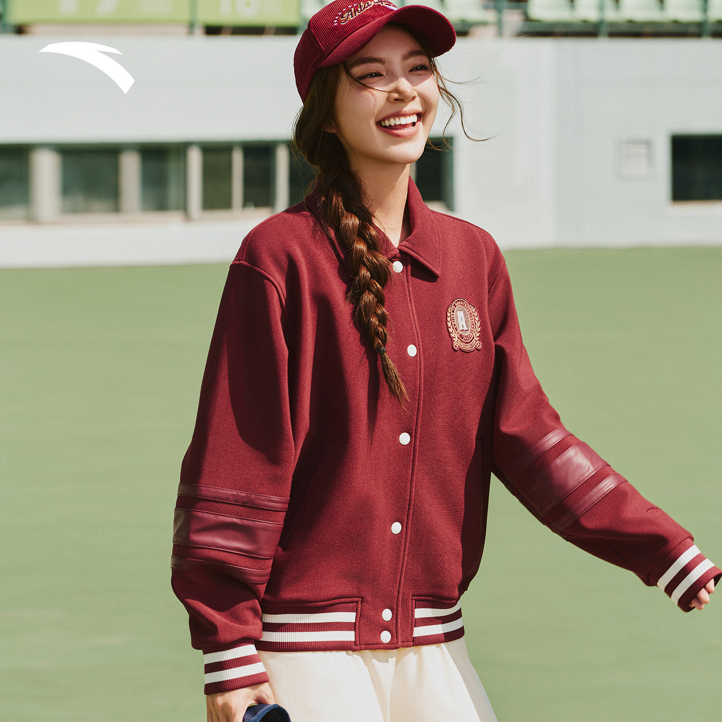 【关晓彤同款】安踏棒球服冬季女子加绒复古学院风外套162548709N,淘宝优惠券,粉丝福利购,淘宝优惠卷