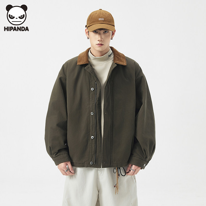 Hi Panda日系撞色翻领工装棉服男生冬季新款宽松百搭美式保暖外套,淘宝优惠券,粉丝福利购,淘宝优惠卷