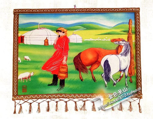 Монгольская войлочная живопись Ченг Дингисхан Висящая живопись шерстяная живопись Внутренняя Монголия Характерная монгольская сумка ресторан