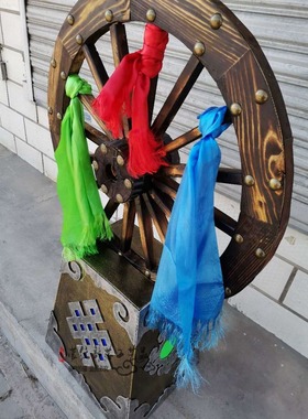 蒙古特色实木婚庆摆件仿古车轱辘