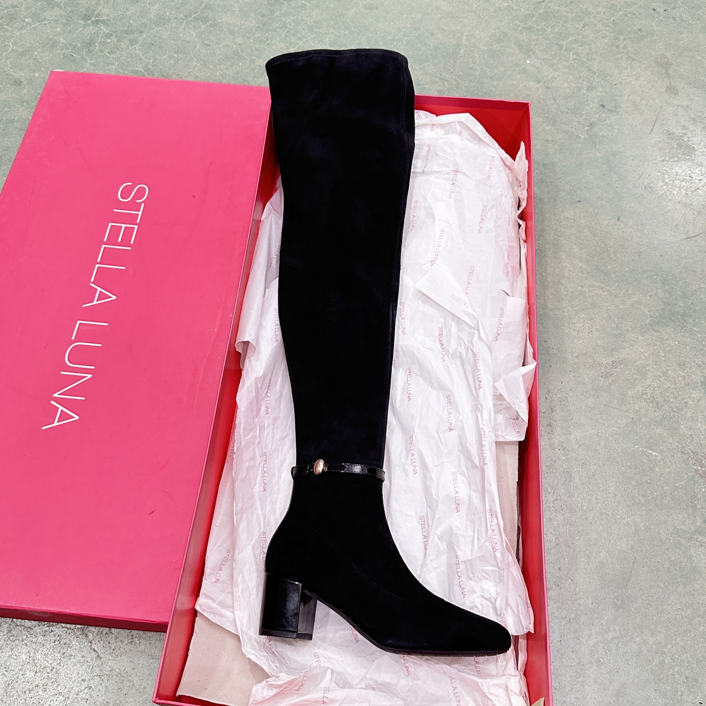 露娜秋冬真皮粗跟过膝长靴显腿瘦腿长弹力靴高筒靴女SLP318106 - 图0