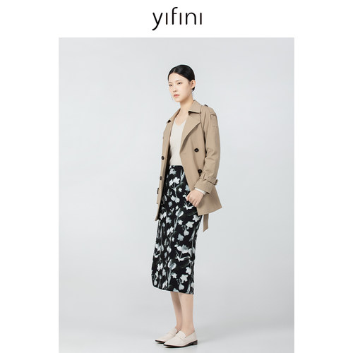 Yifini/易菲韩版通勤中长款风衣外套女春秋新款宽松休闲上衣-图0